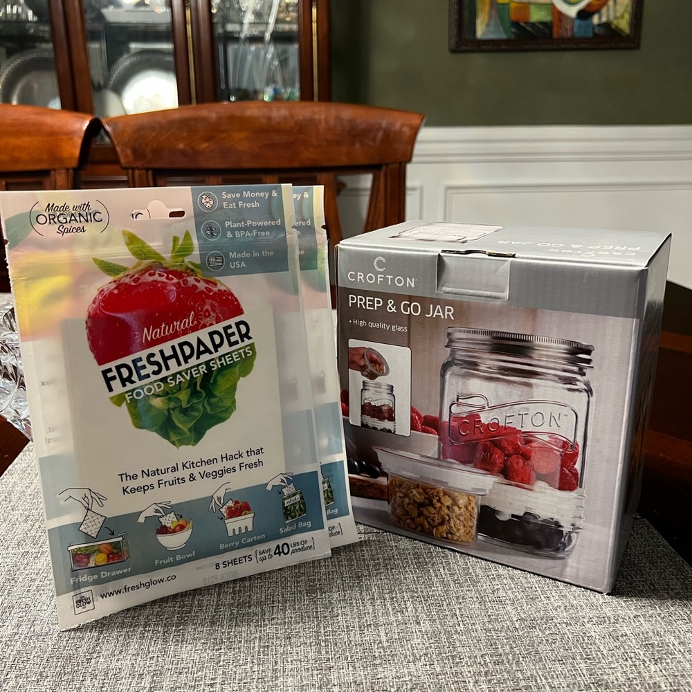 Prep & Go Jar with 2 packs Natural FreshPaper Food Saver Sheets, both new